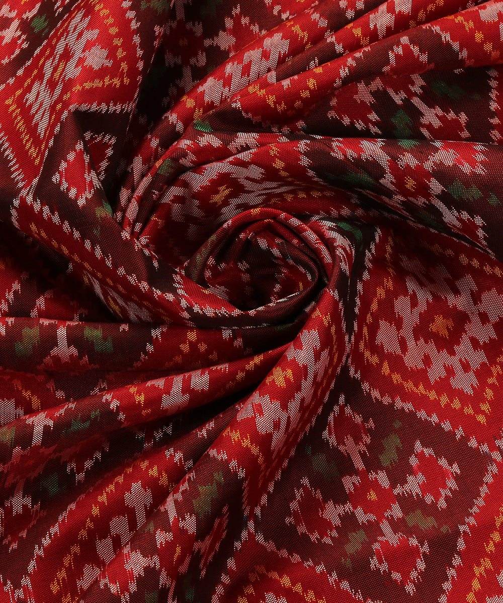 Coke_Brown_Handloom_Pure_Mulberry_Silk_Single_Ikat_Patola_Dupatta_With_Maroon_Border_WeaverStory_05