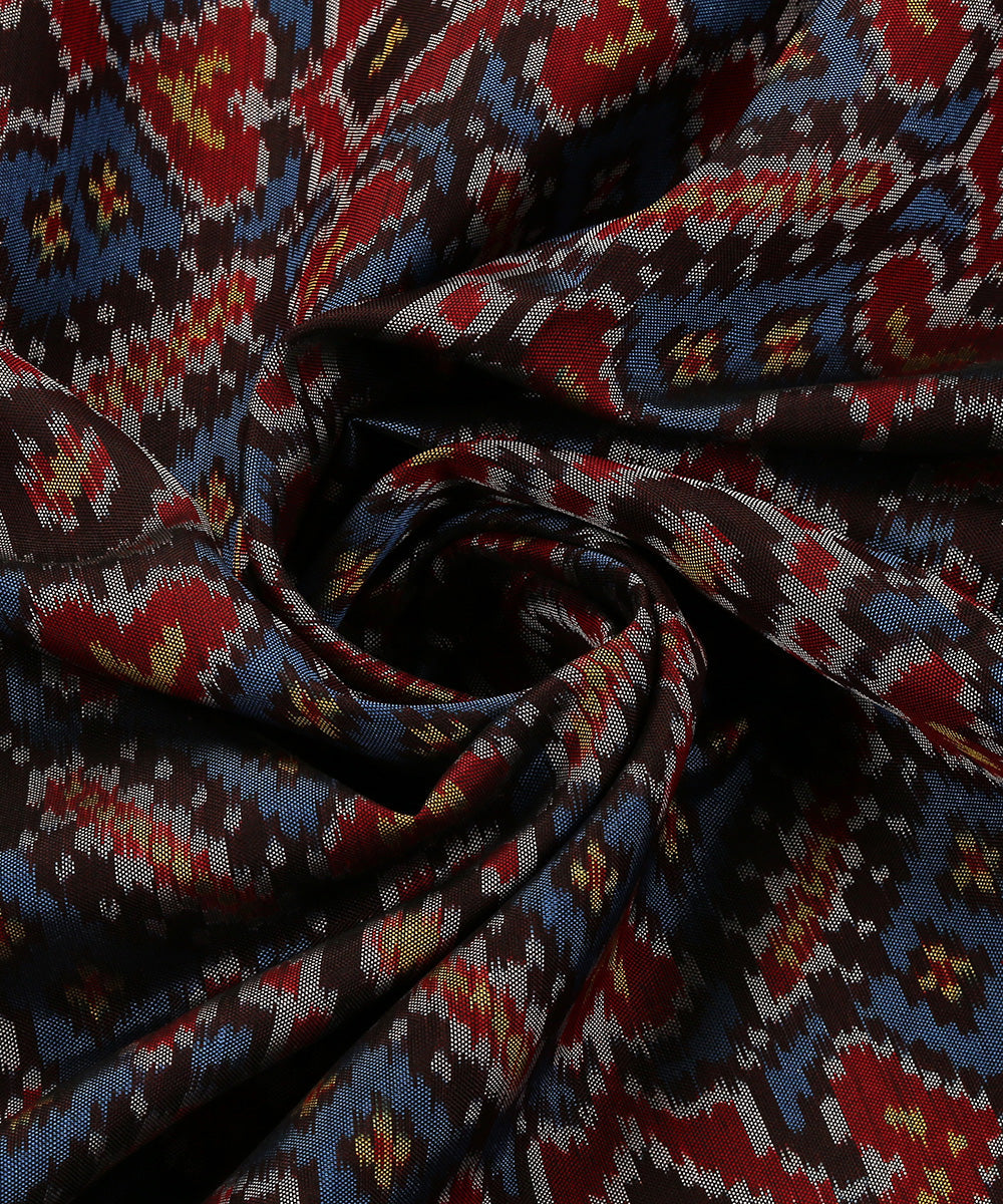 Handloom_Blue_Pure_Mulberry_Silk_Single_Ikat_Patola_Dupatta_With_Black_And_Maroon_Border_WeaverStory_05