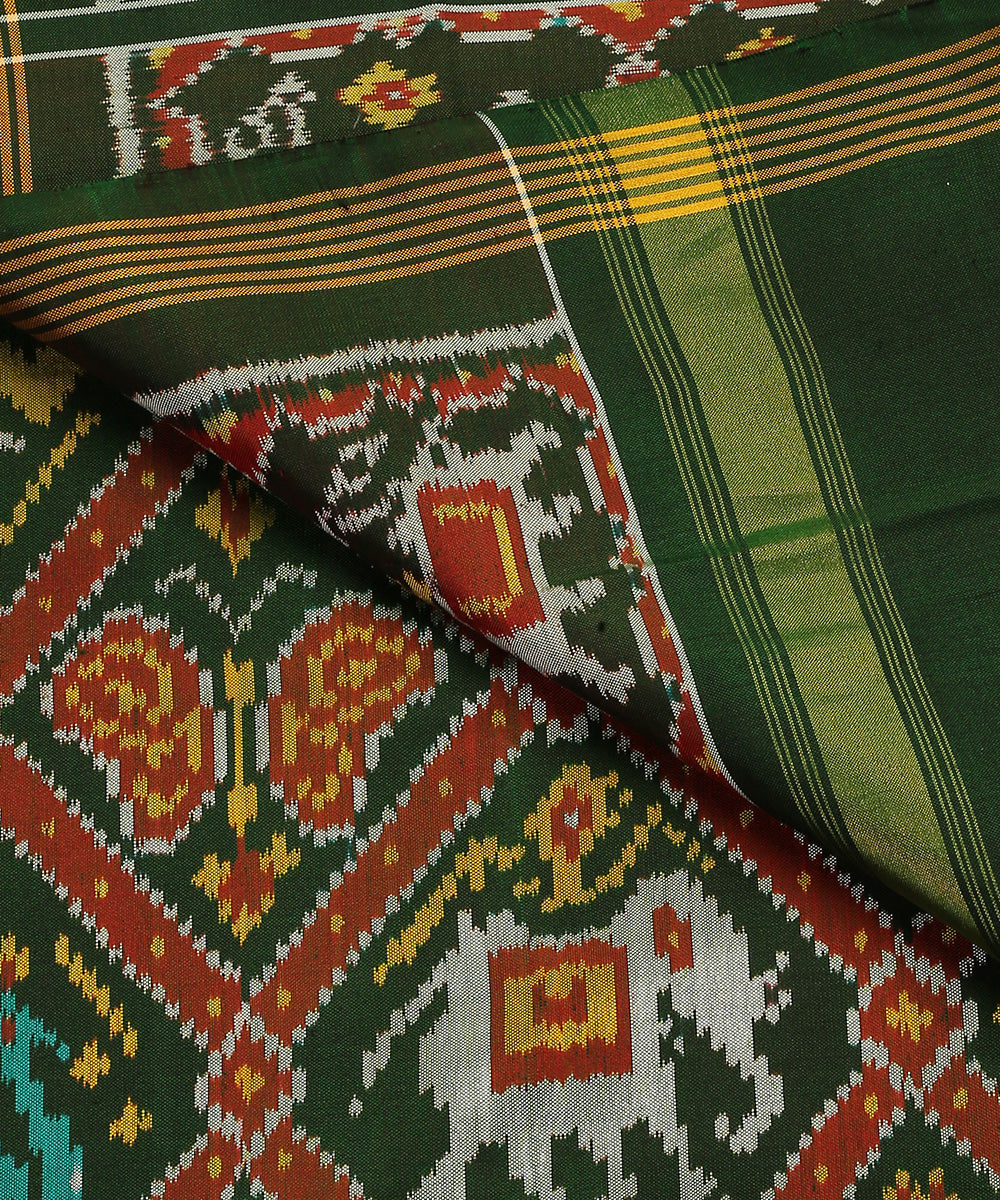 Handloom_Green_Pure_Mulberry_Silk_Single_Ikat_Patola_Dupatta_With_Elephant_Motifs_WeaverStory_04