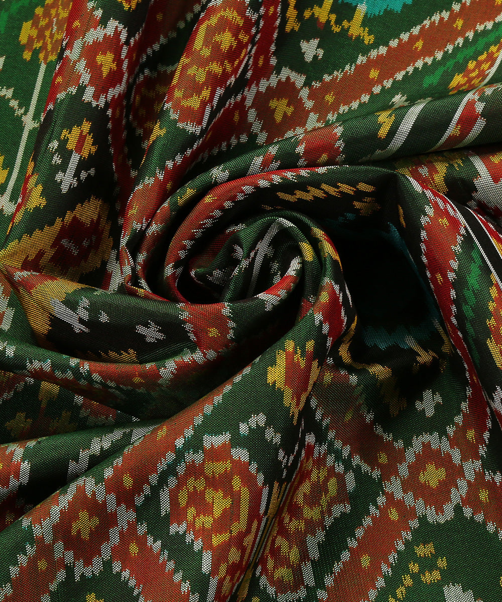 Handloom_Green_Pure_Mulberry_Silk_Single_Ikat_Patola_Dupatta_With_Elephant_Motifs_WeaverStory_05