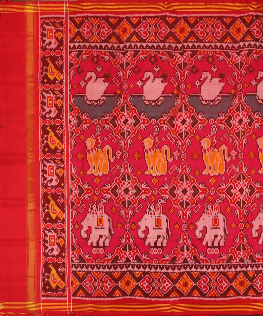 Handloom_Pink_And_Red_Single_Ikat_Pure_Mulberry_Silk_Patola_Dupatta_With_Elephant_Motifs_WeaverStory_02