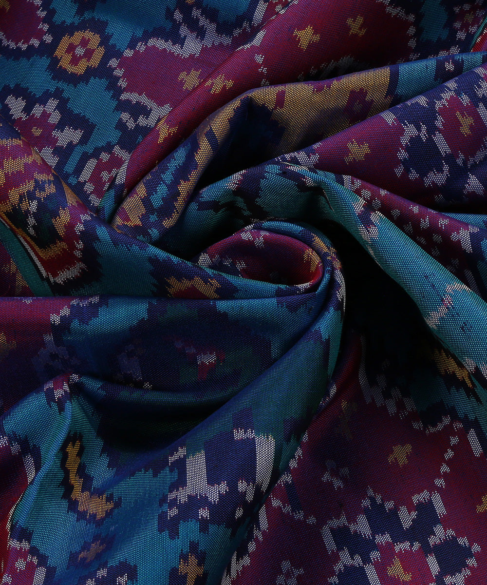 Teal_And_Blue_Handloom_Pure_Mulberry_Silk_Single_Ikat_Patola_Dupatta_With_Animal_Motifs_WeaverStory_05