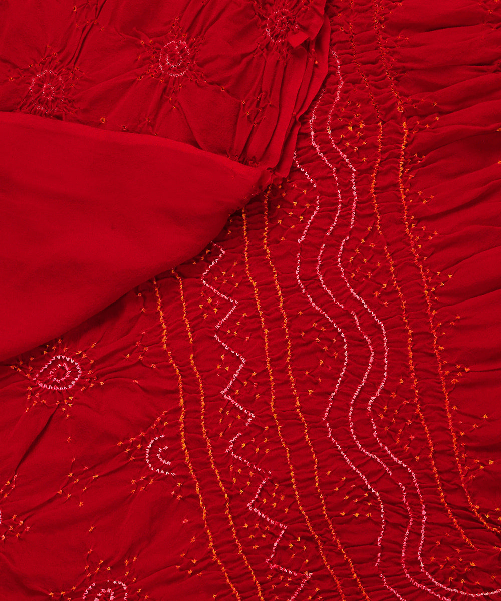 Red_Handloom_Pure_Georgette_Banarasi_Bandhej_Dupatta_WeaverStory_04