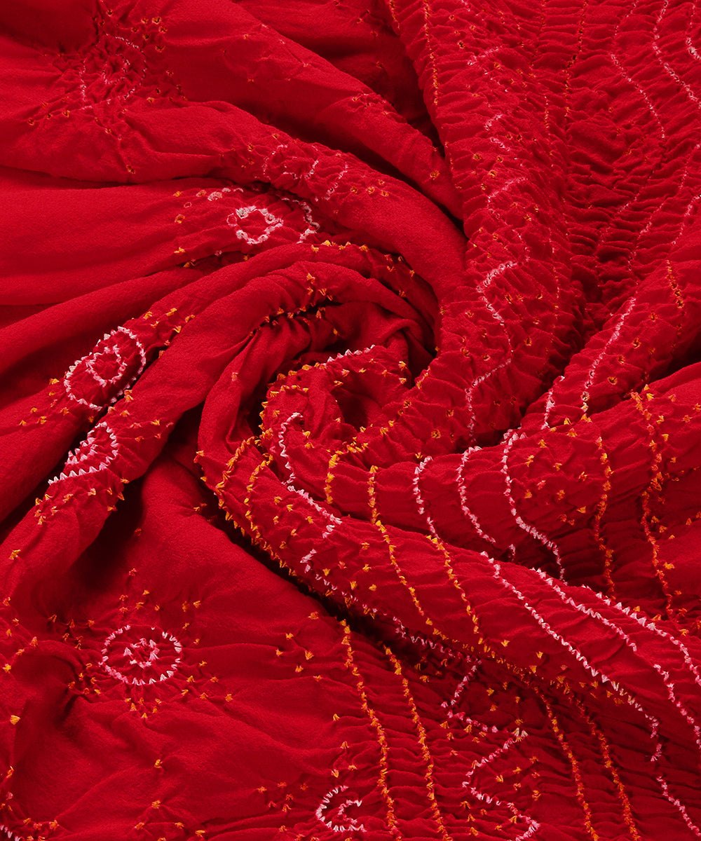 Red_Handloom_Pure_Georgette_Banarasi_Bandhej_Dupatta_WeaverStory_05