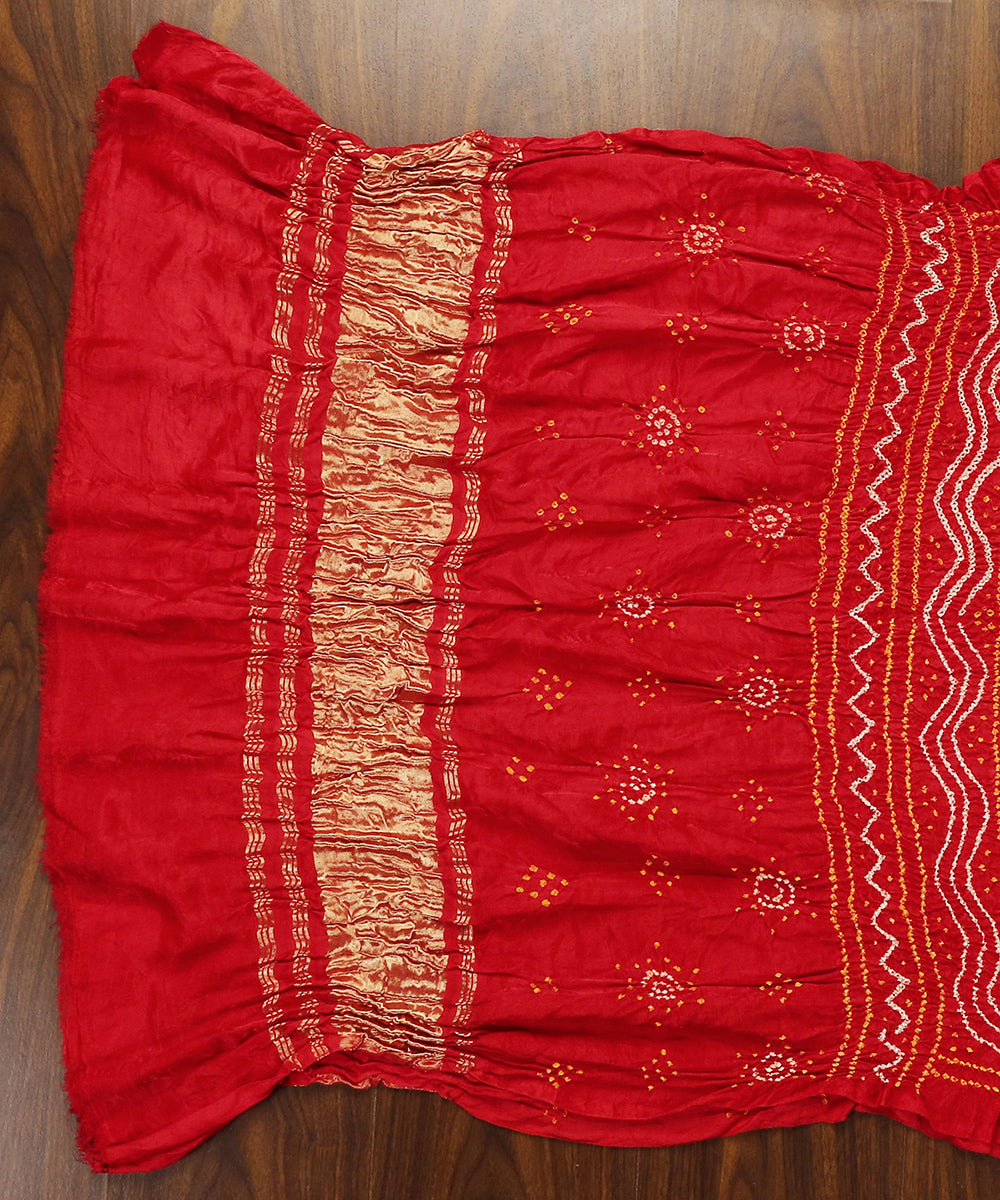 Red_And_Mustard_Handloom_Pure_Gajji_Silk_Banarasi_Bandhej_Dupatta_WeaverStory_02