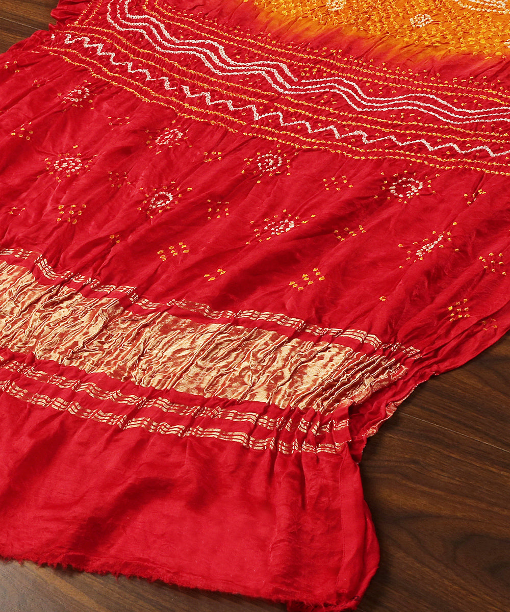Red_And_Mustard_Handloom_Pure_Gajji_Silk_Banarasi_Bandhej_Dupatta_WeaverStory_03