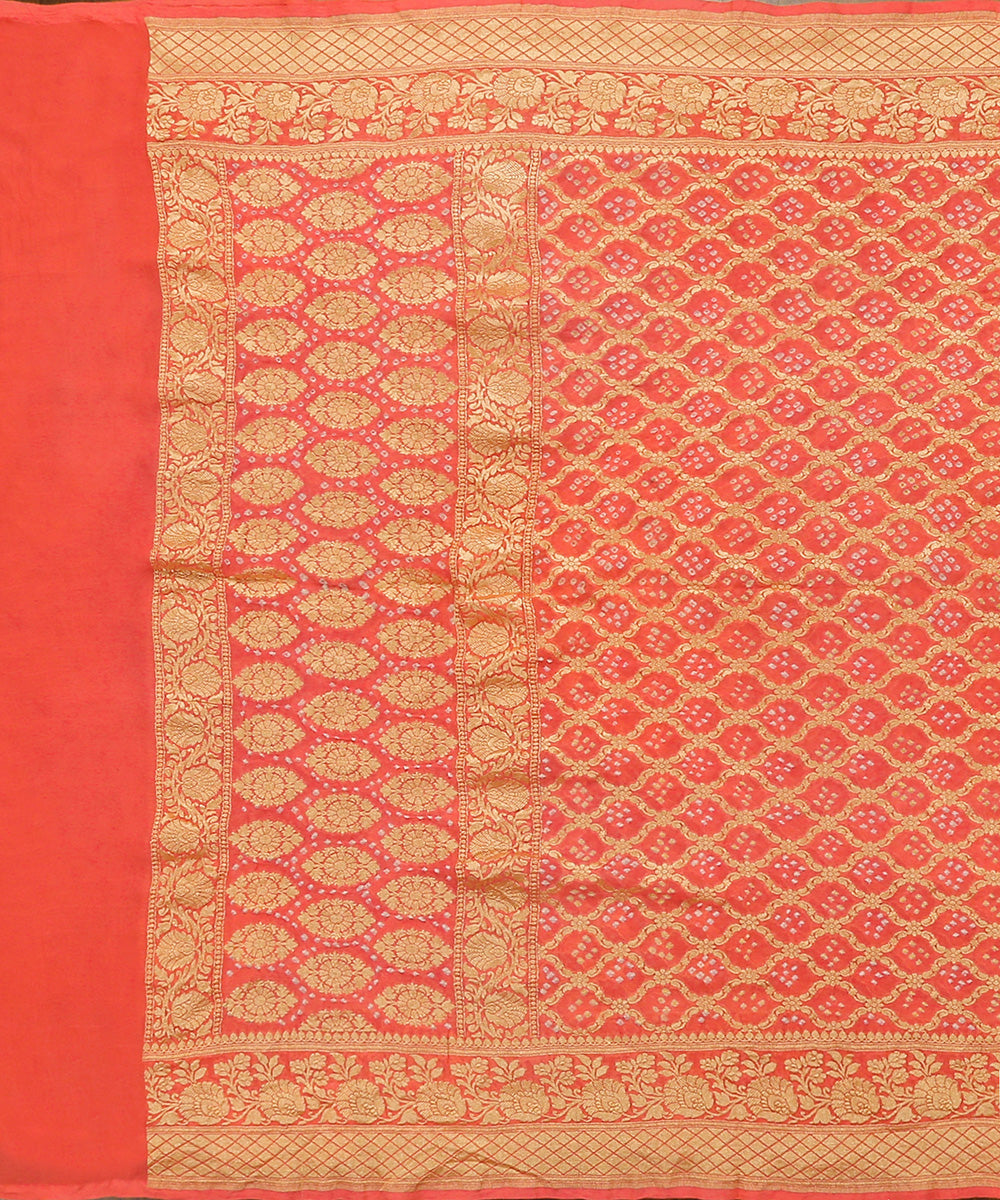 Handloom_Coral_Peach_Pure_Georgette_Banarasi_Bandhej_Dupatta_WeaverStory_02