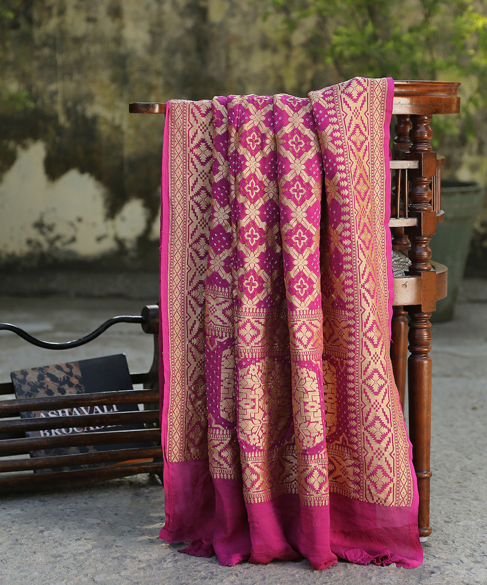 Onion_Pink_Handloom_Pure_Georegette_Banarasi_Bandhej_Dupatta_WeaverStory_01