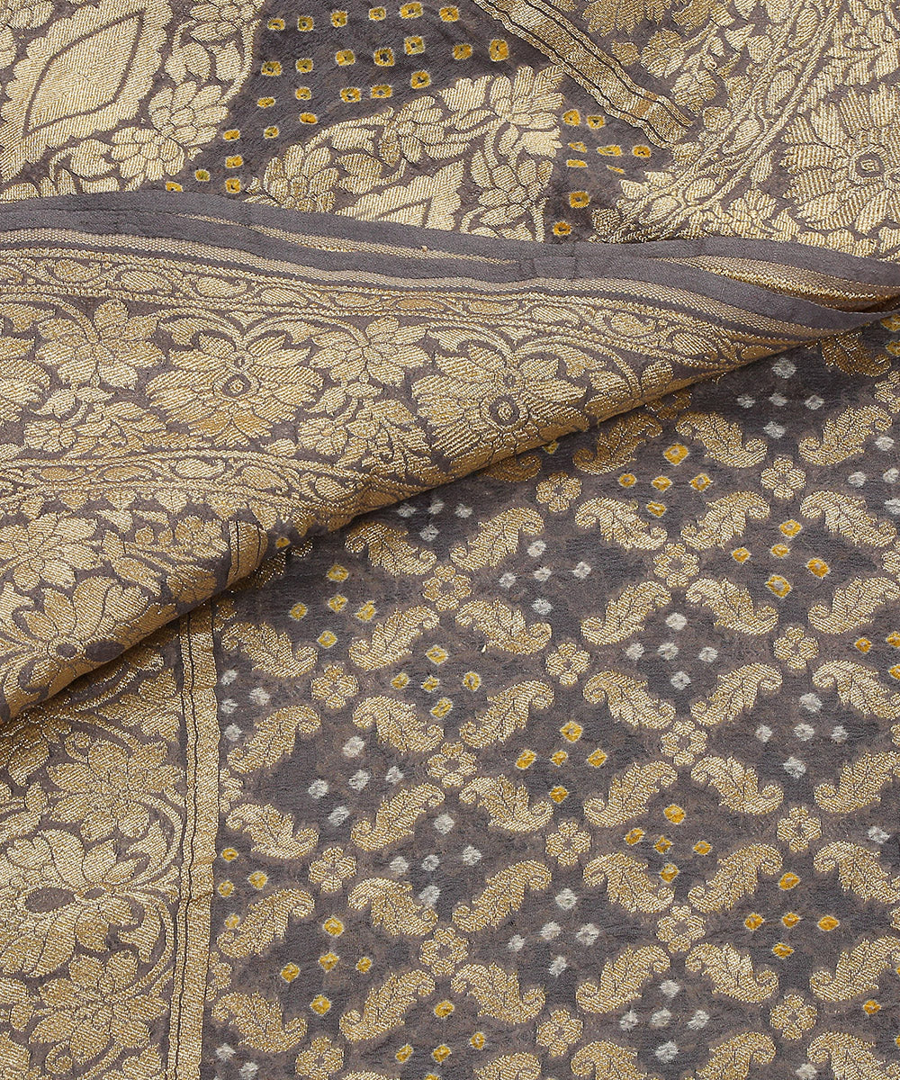 Handloom_Grey_Pure_Georgette_Banarasi_Bandhej_Dupatta_WeaverStory_04