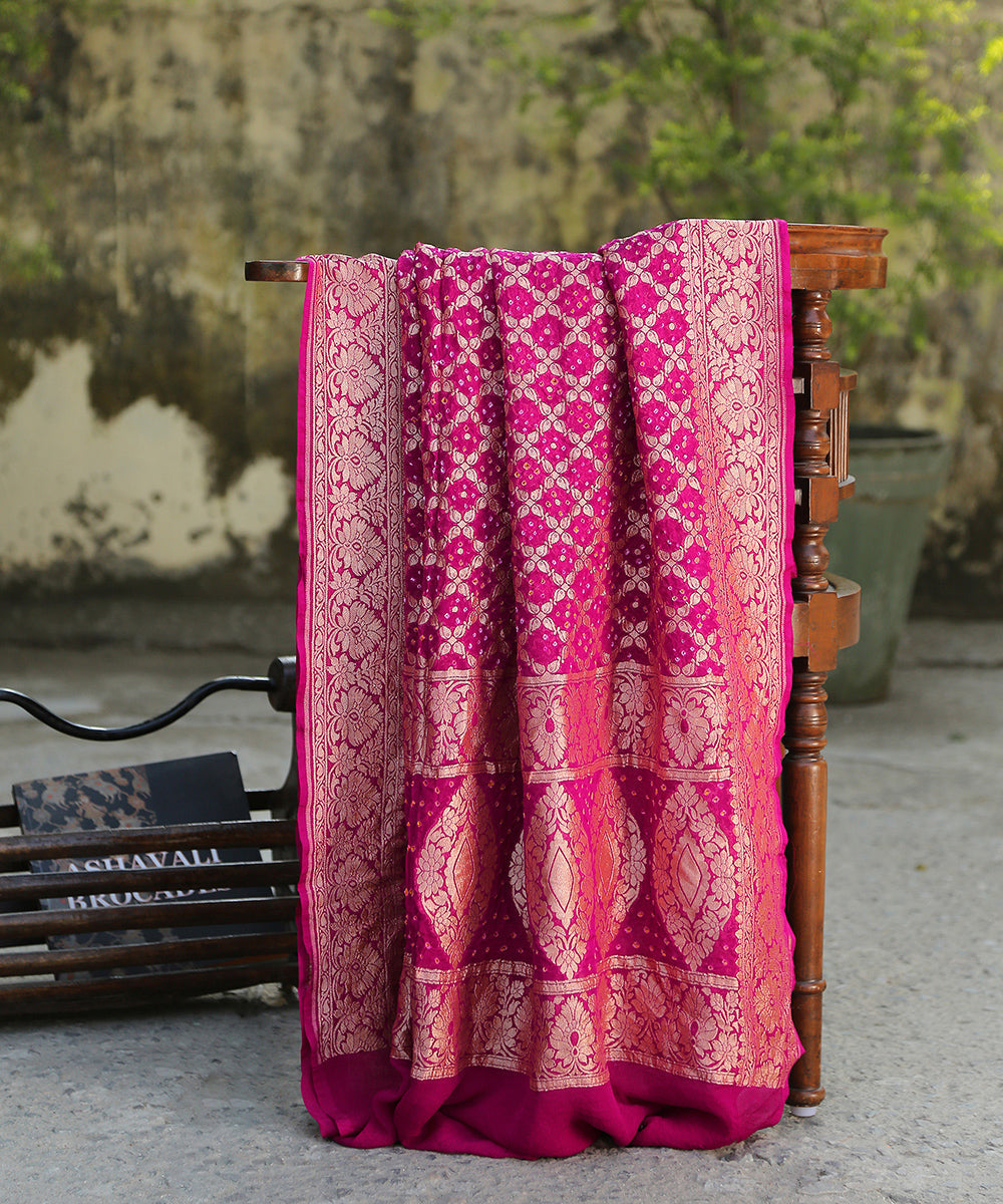 Handloom_Plum_Pure_Georegette_Banarasi_Bandhej_Dupatta_WeaverStory_01