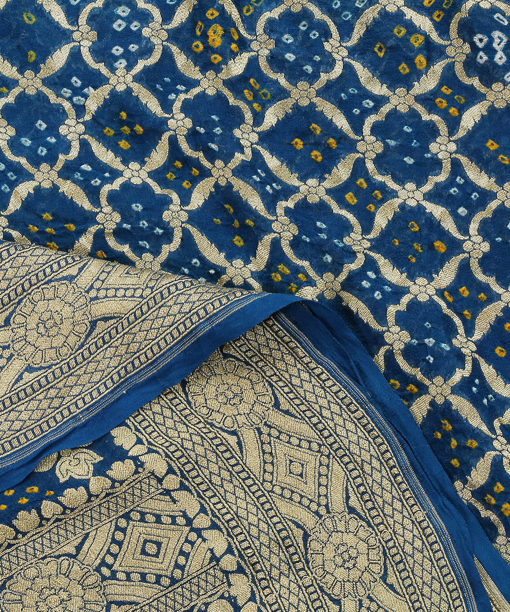 Teal_Handloom_Pure_Georgette_Banarasi_Bandhej_Dupatta_WeaverStory_04