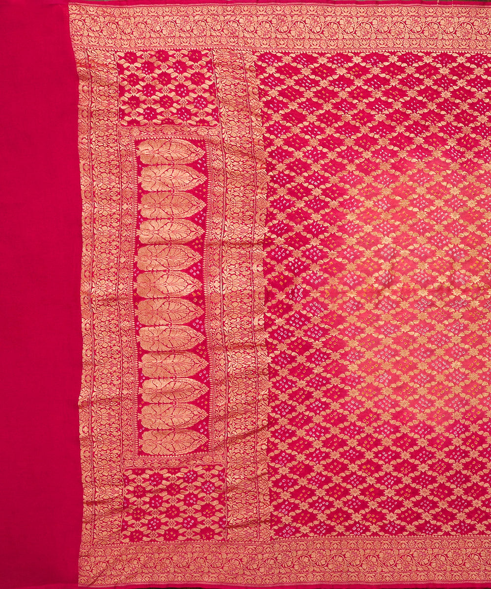Handloom_Peach_And_Pink_Pure_Georgette_Banarasi_Bandhej_Dupatta_WeaverStory_02