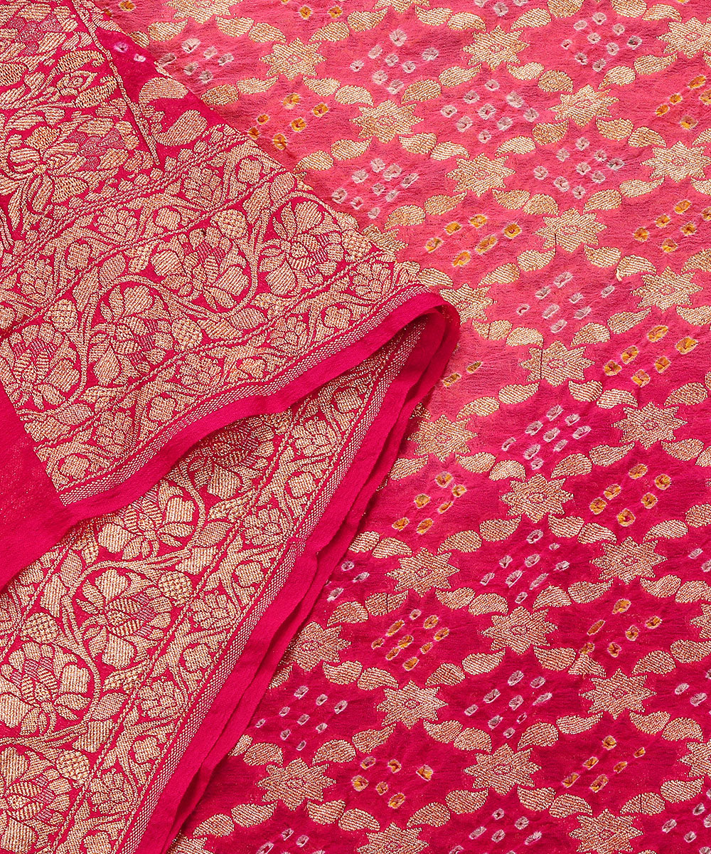 Handloom_Peach_And_Pink_Pure_Georgette_Banarasi_Bandhej_Dupatta_WeaverStory_04