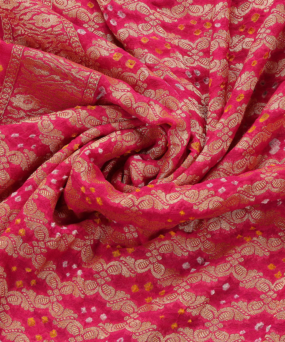 Pink_Handloom_Pure_Georgette_Banarasi_Bandhej_Dupatta_WeaverStory_05