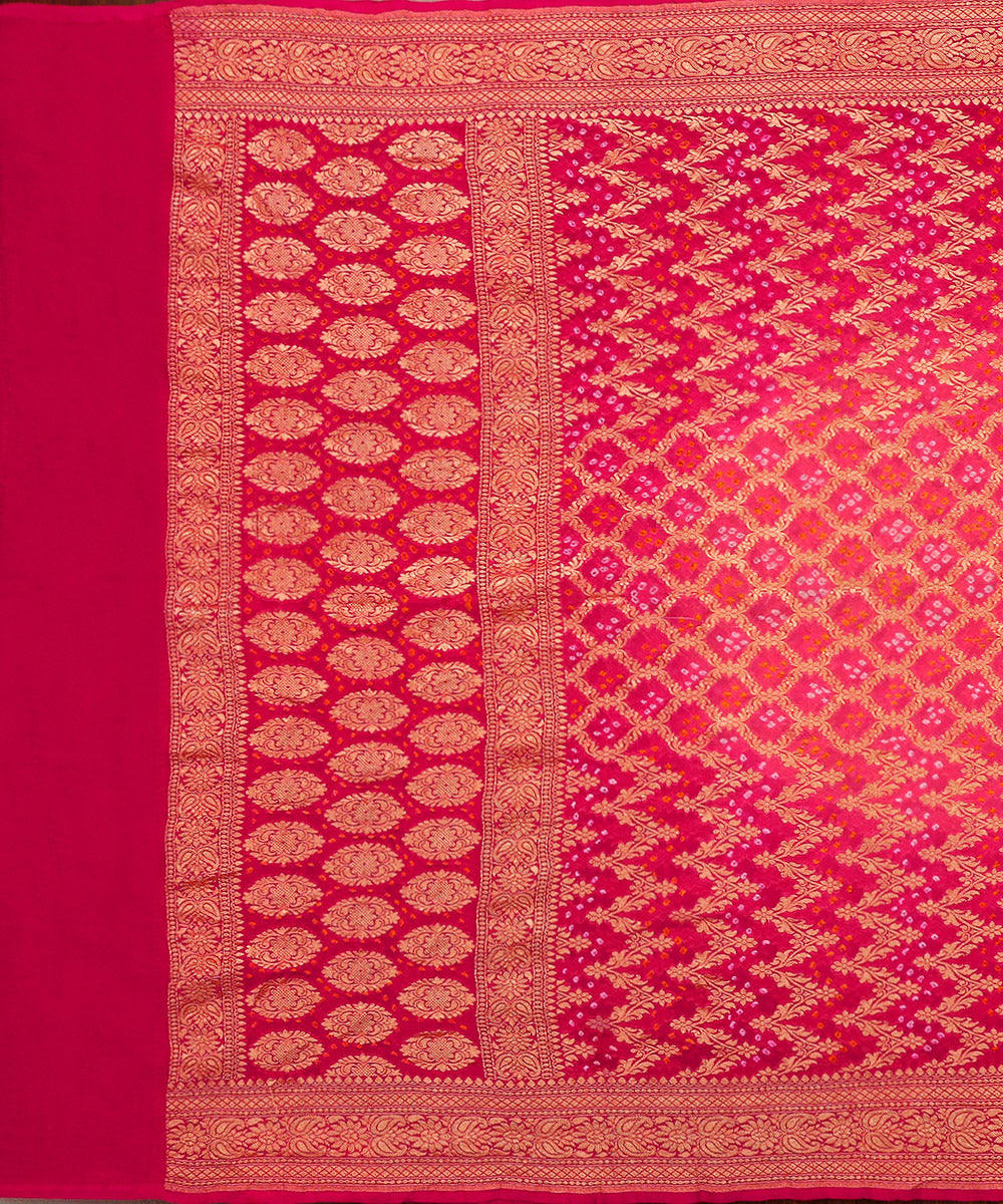 Handloom_Pink_And_Peach_Pure_Georegette_Banarasi_Bandhej_Dupatta_WeaverStory_02