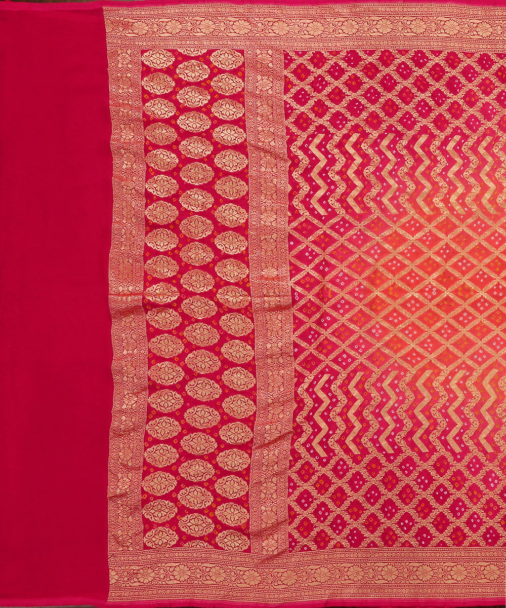 Peach_And_Pink_Pure_Georegette_Handloom_Banarasi_Bandhej_Dupatta_WeaverStory_02
