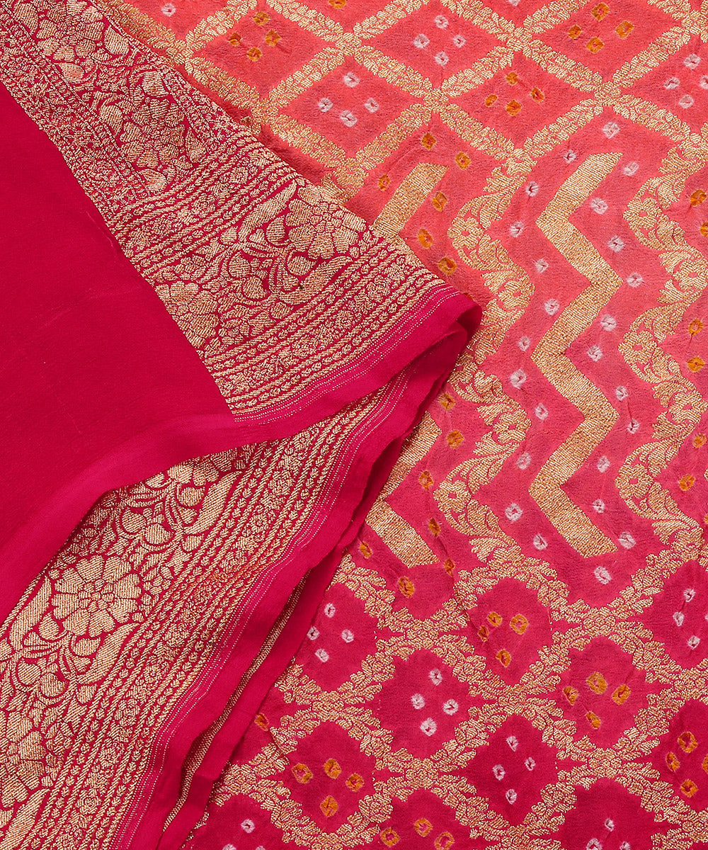 Peach_And_Pink_Pure_Georegette_Handloom_Banarasi_Bandhej_Dupatta_WeaverStory_04