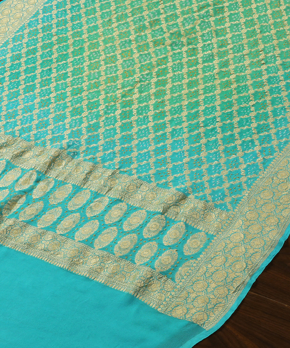 Sea_Green_And_Blue_Handloom_Pure_Handloom_Banarasi_Bandhej_Dupatta_WeaverStory_03