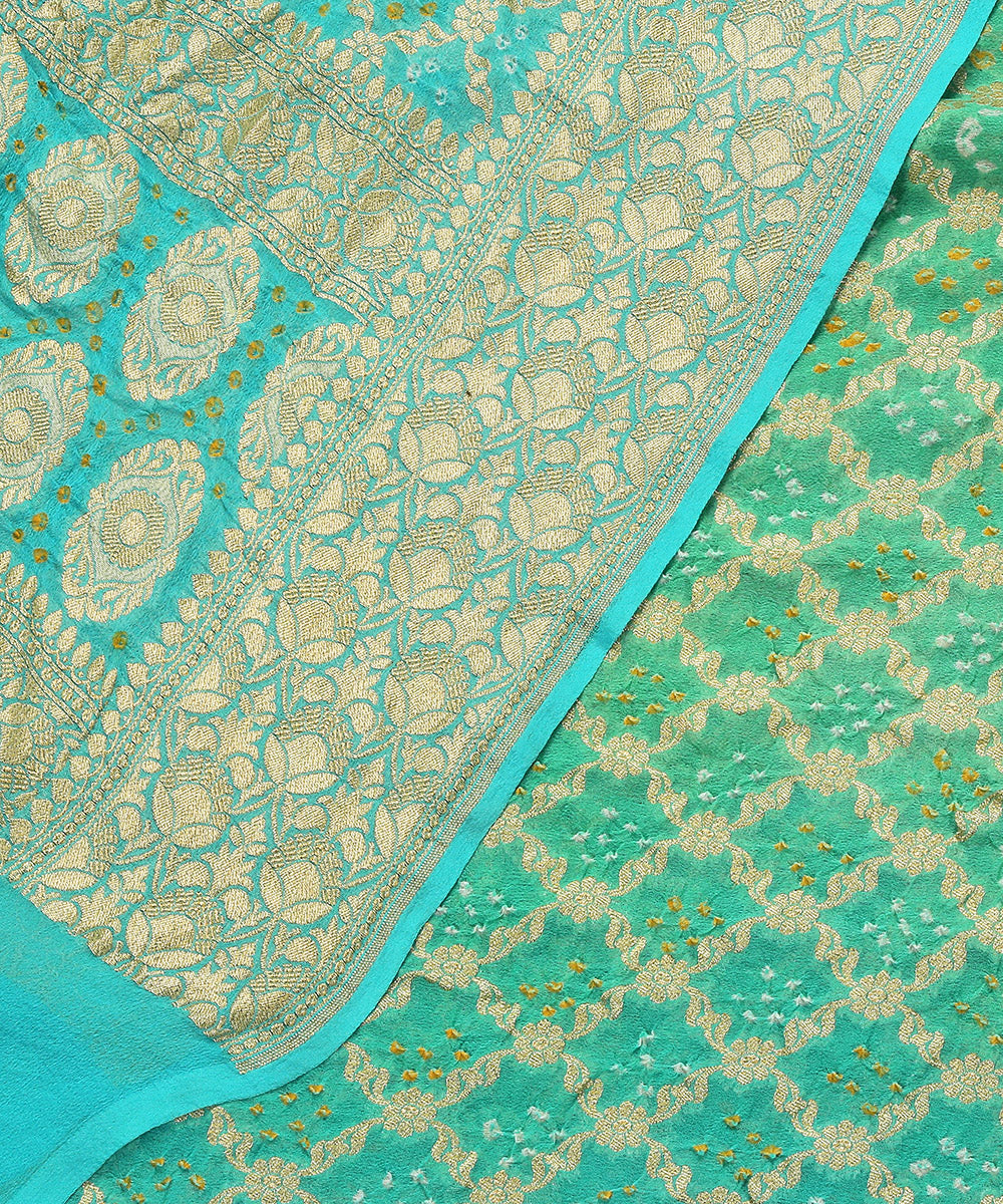 Sea_Green_And_Blue_Handloom_Pure_Handloom_Banarasi_Bandhej_Dupatta_WeaverStory_04