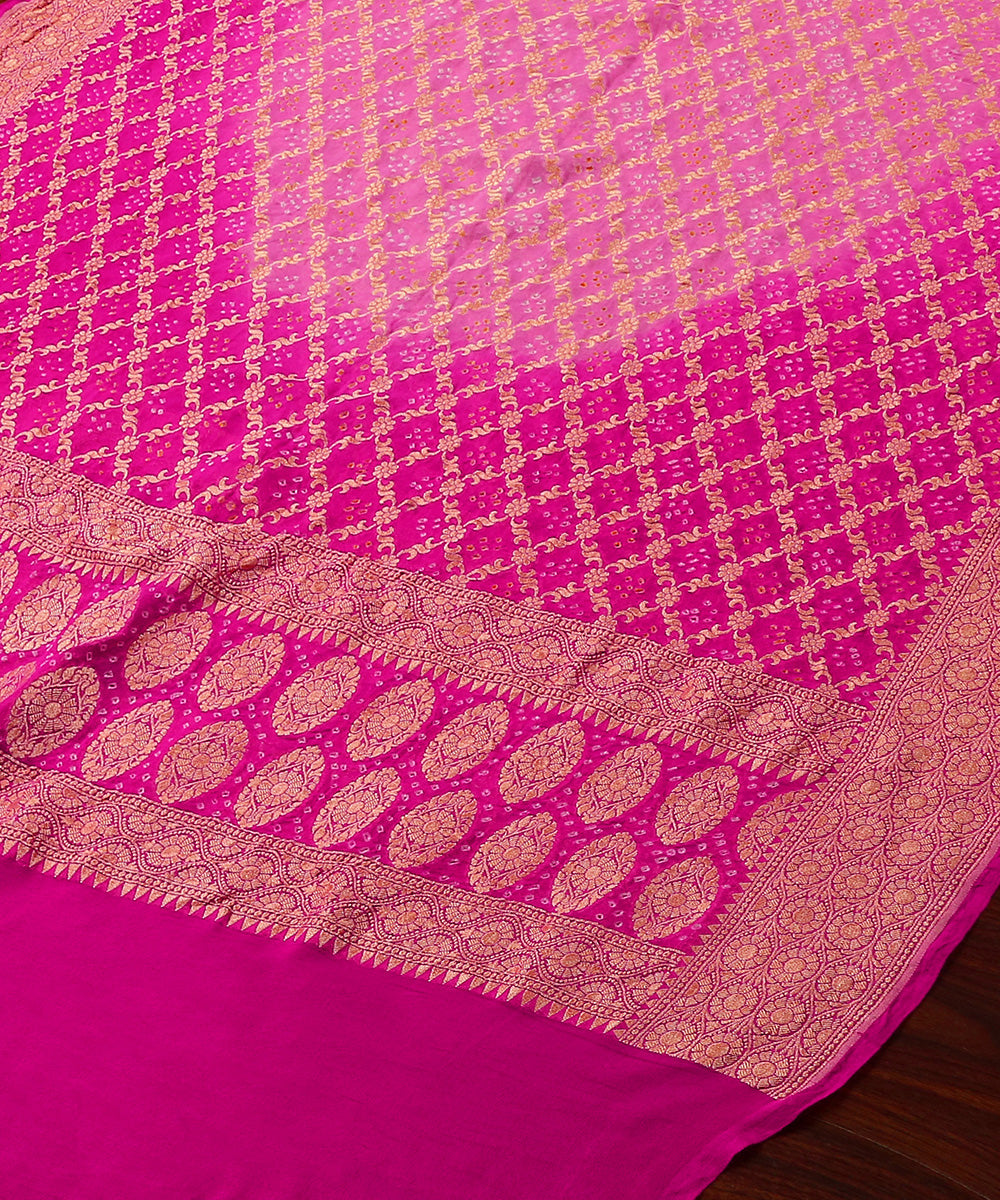 Handloom_Pink_Pure_Georgette_Banarasi_Bandhej_Dupatta_With_Zari_Jaal_WeaverStory_03
