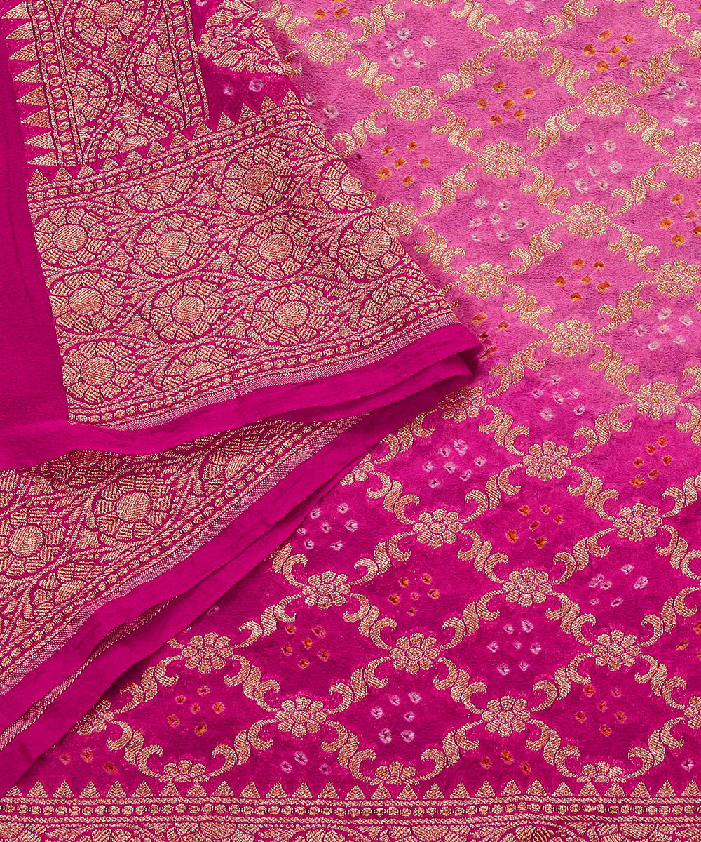 Handloom_Pink_Pure_Georgette_Banarasi_Bandhej_Dupatta_With_Zari_Jaal_WeaverStory_04