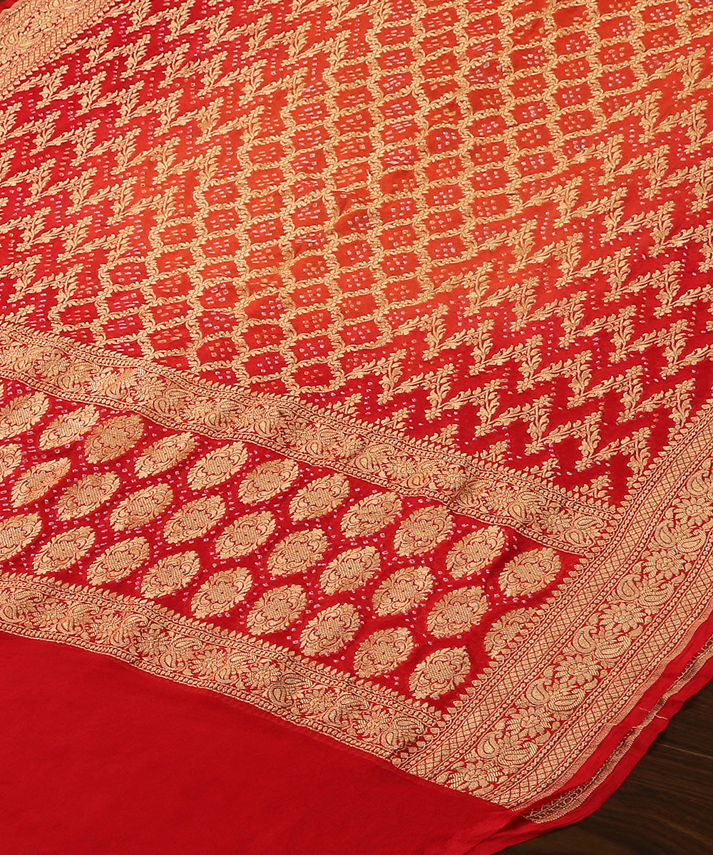 Orange_And_Red_Handloom_Pure_Georgette_Banarasi_Bandhej_Dupatta_WeaverStory_03