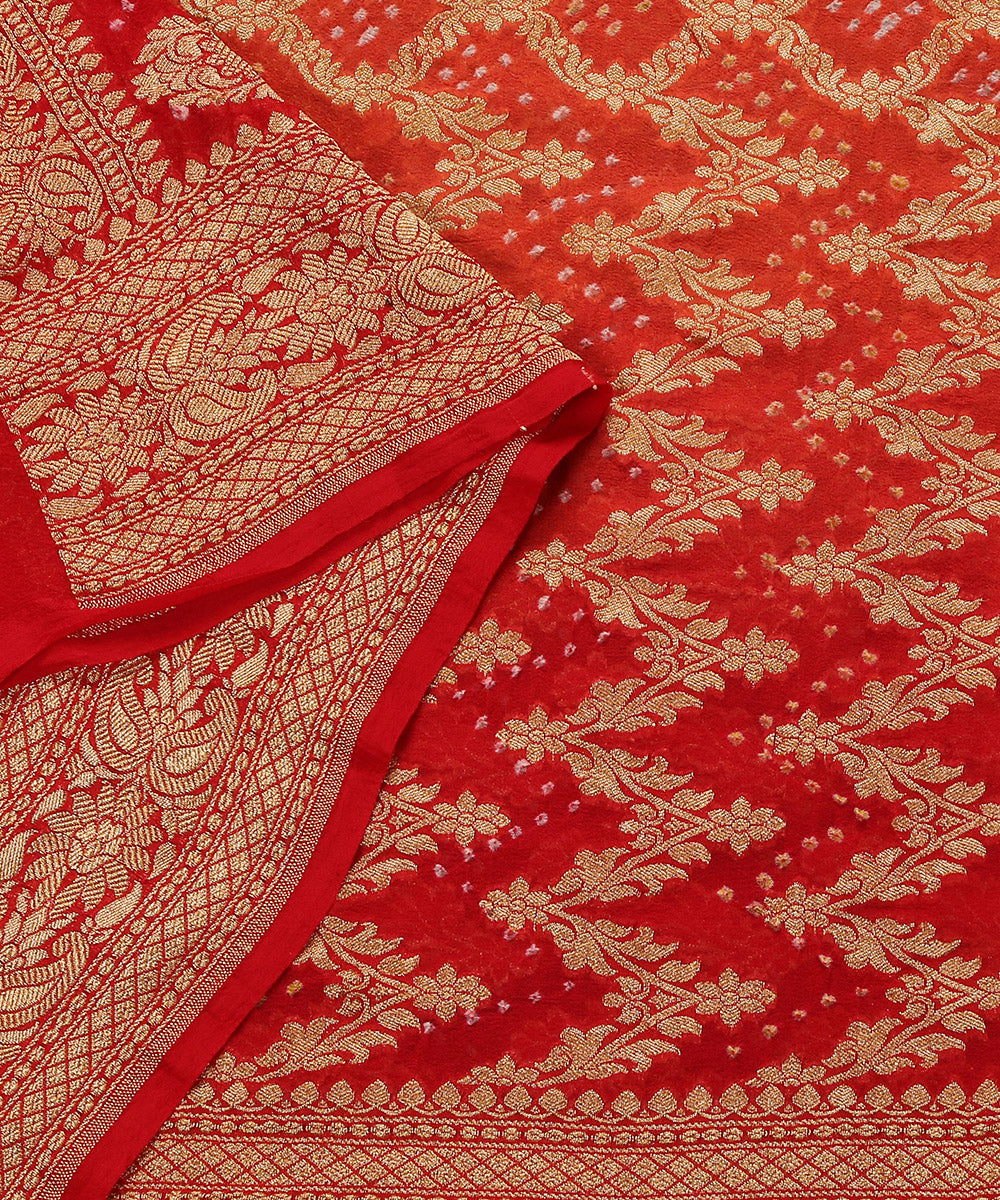 Orange_And_Red_Handloom_Pure_Georgette_Banarasi_Bandhej_Dupatta_WeaverStory_04