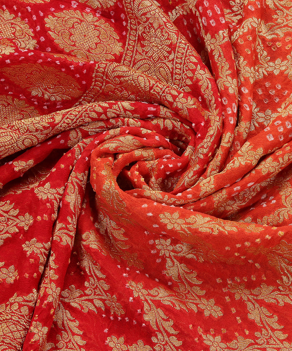 Orange_And_Red_Handloom_Pure_Georgette_Banarasi_Bandhej_Dupatta_WeaverStory_05