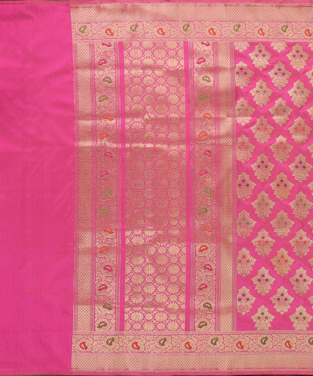 Pink_Handloom_Pure_Katan_Silk_Bananrasi_Dupatta_With_Kadhwa_Meenakari_Boota_WeaverStory_02