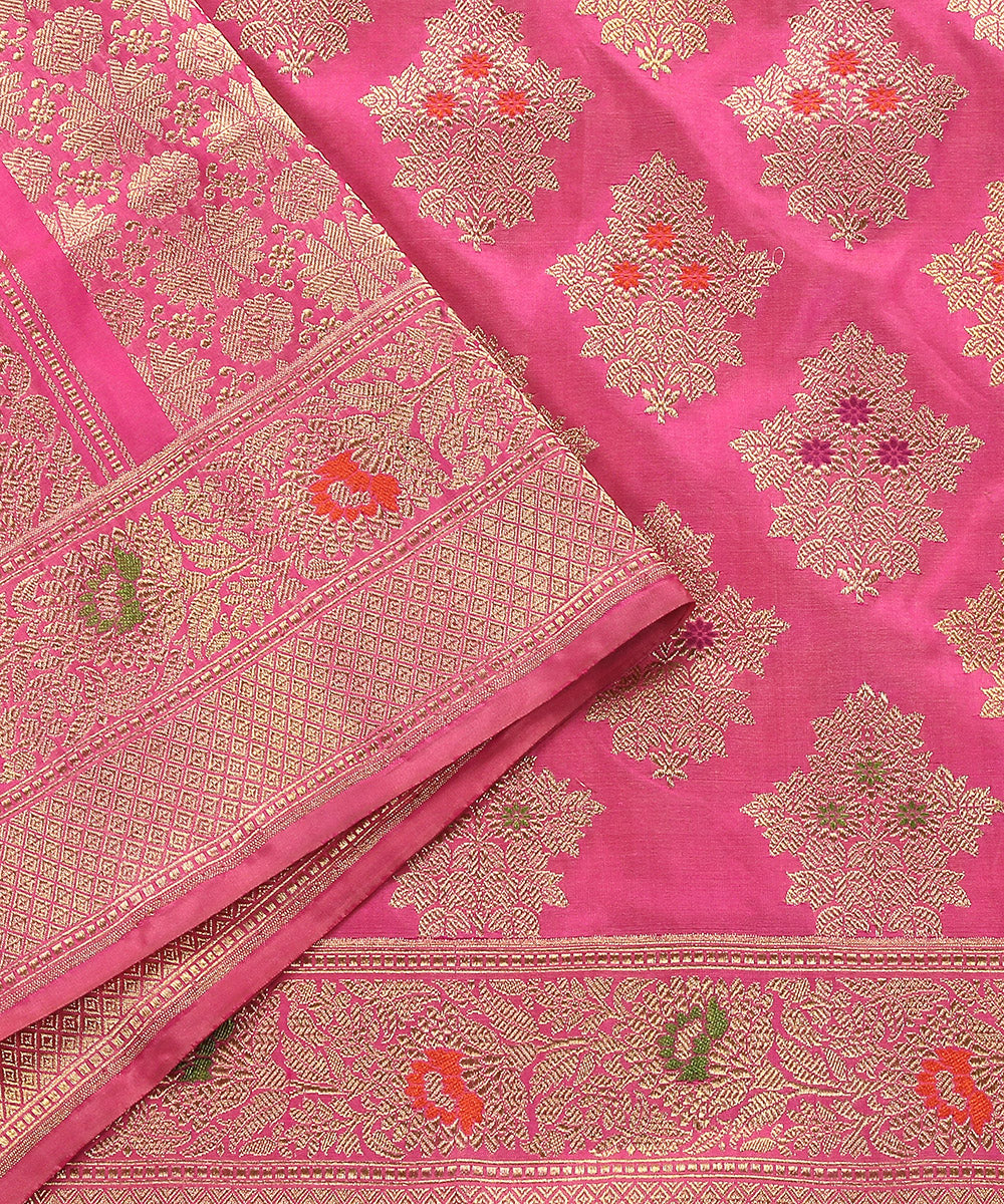Pink_Handloom_Pure_Katan_Silk_Bananrasi_Dupatta_With_Kadhwa_Meenakari_Boota_WeaverStory_04