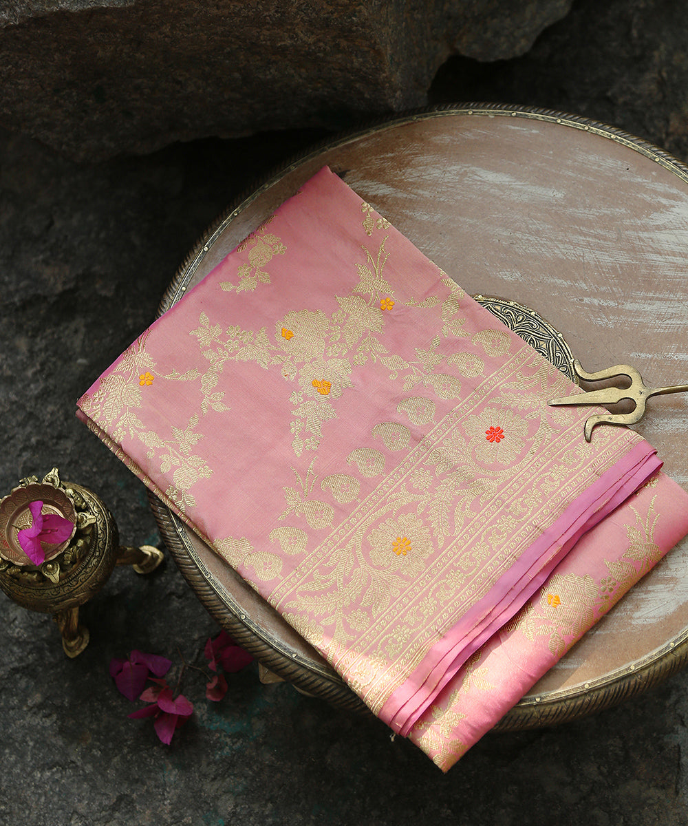 Handloom_Pink_Pure_Katan_Silk_Banarasi_Dupatta_With_Meenakari_Jaal_WeaverStory_01
