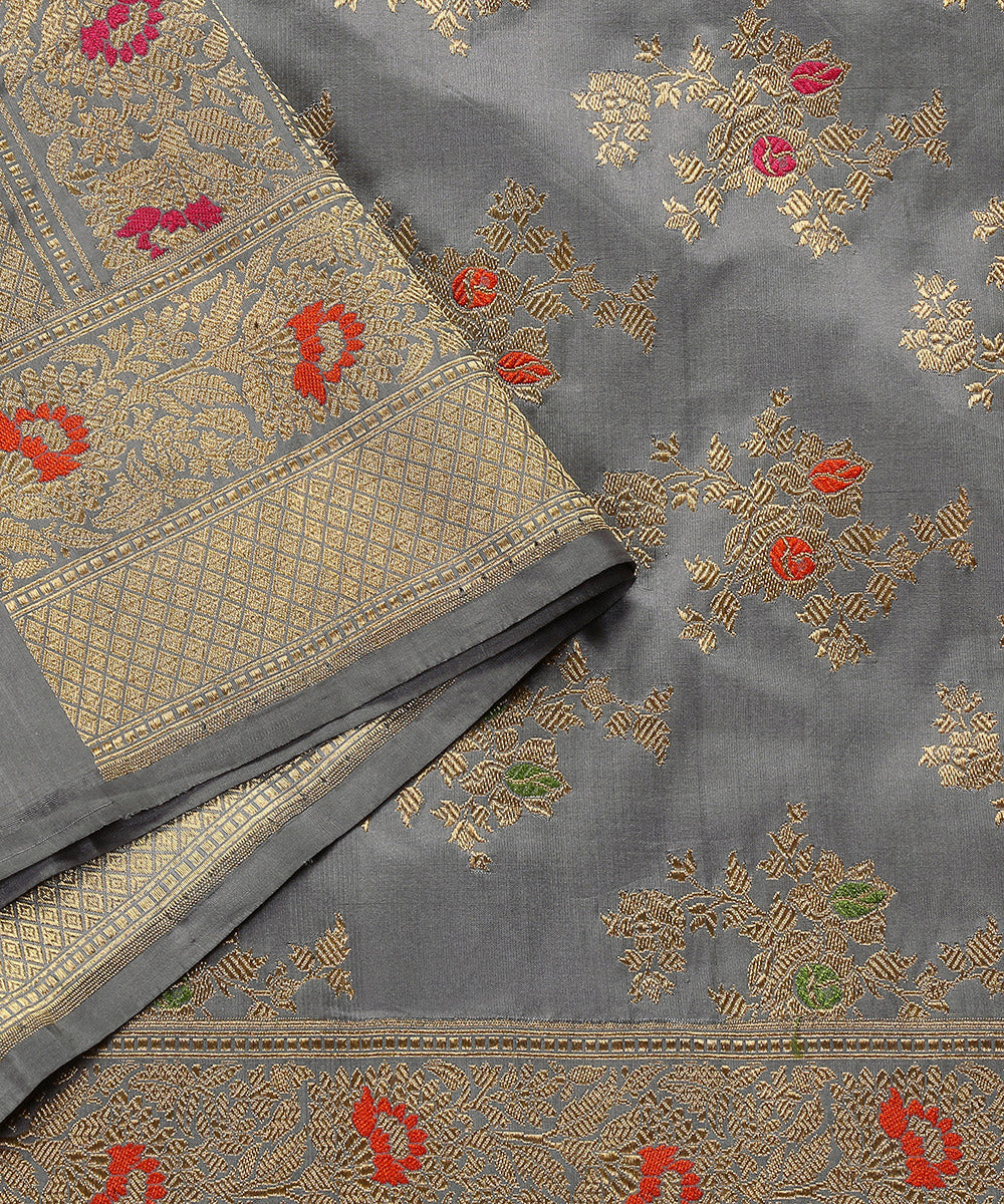 Grey_Handloom_Kadhwa_Meenakari_Boota_Jangla_Dupatta_With_Broad_Zari_And_Meenakari_Border_WeaverStory_04