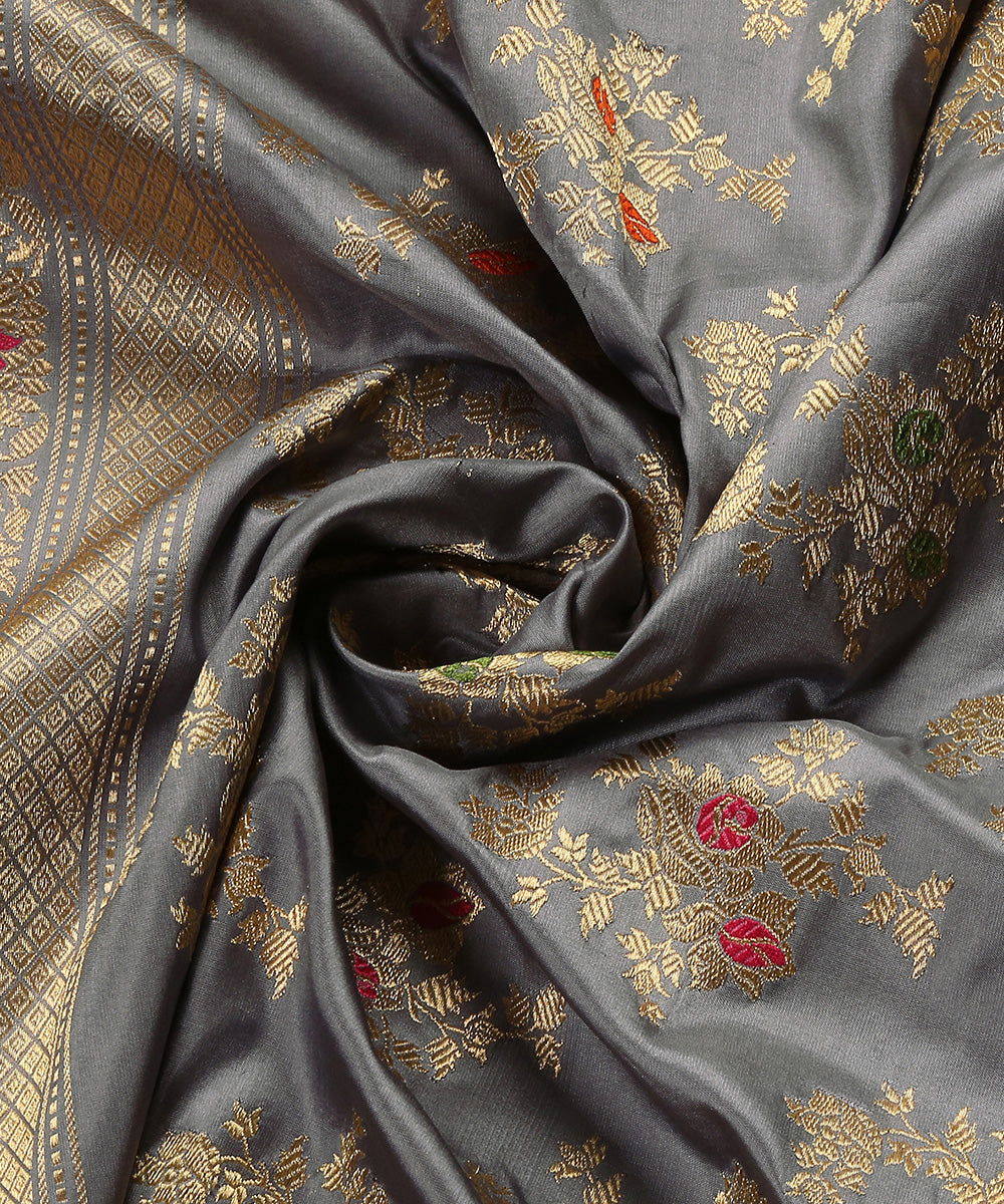 Grey_Handloom_Kadhwa_Meenakari_Boota_Jangla_Dupatta_With_Broad_Zari_And_Meenakari_Border_WeaverStory_05