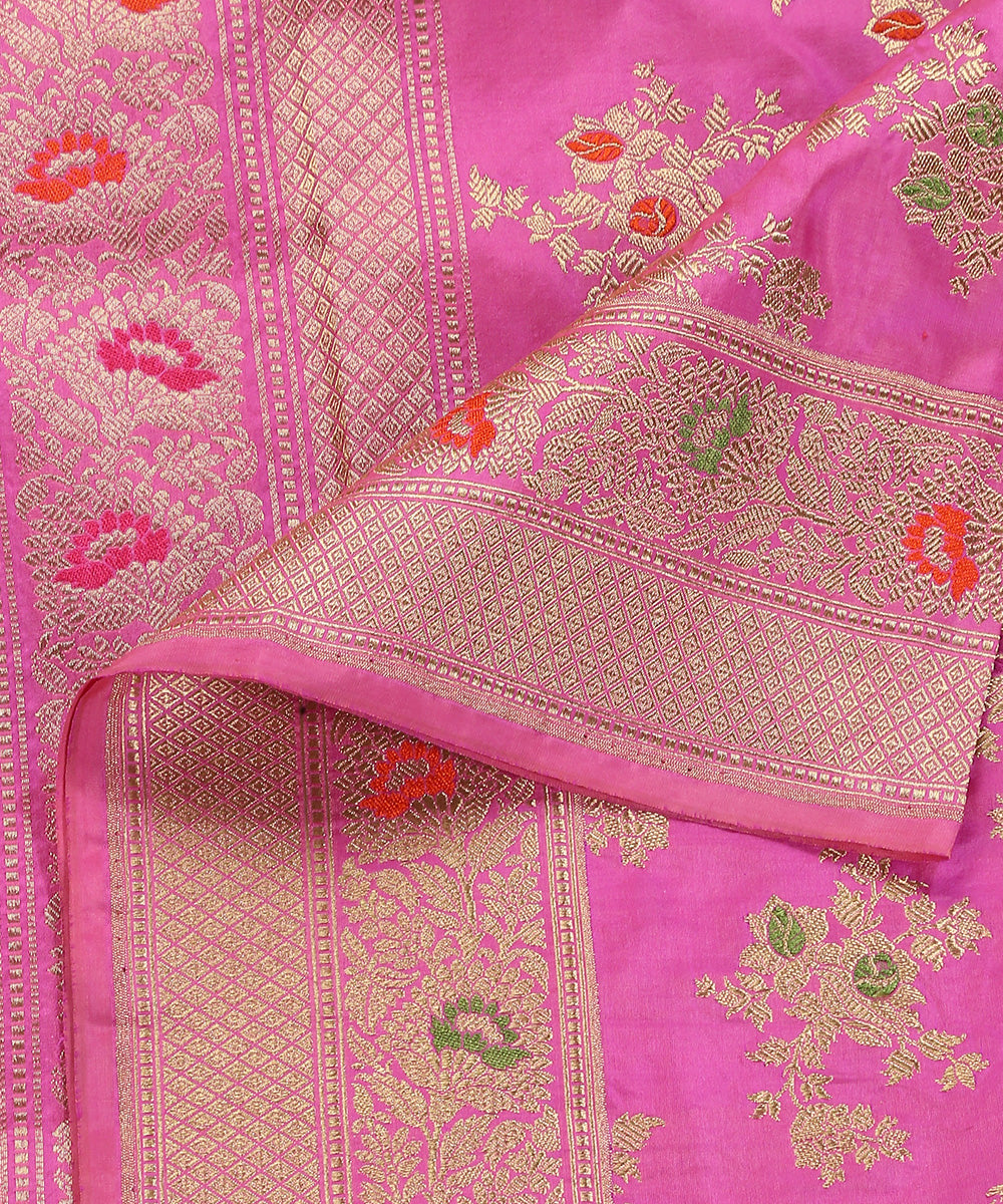 Pink_Handloom_Pure_Katan_Silk_Banarasi_Dupatta_With_Meenakari_WeaverStory_04
