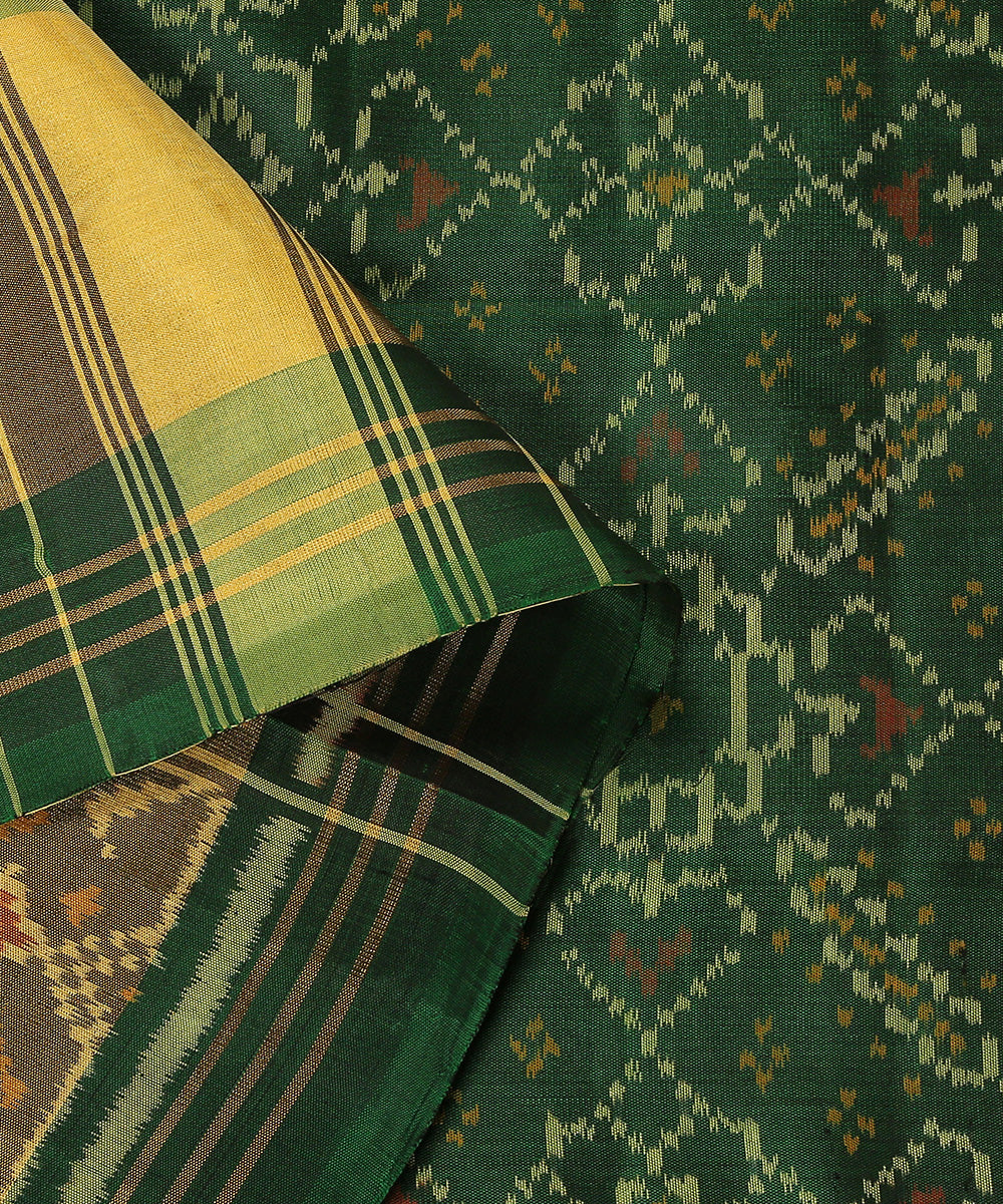 Handloom_Dark_Green_Pure_Mulberry_Silk_Ikat_Patola_Dupatta_WeaverStory_04