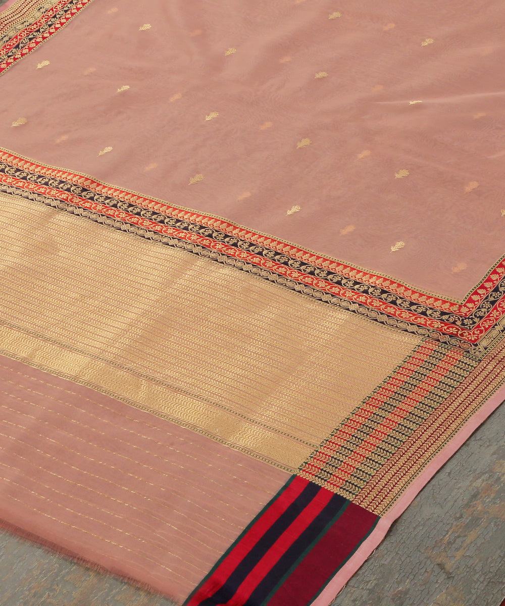 Peach_Handloom_Kora_Silk_Banarasi_Dupatta_With_Multicolor_Meenakari_Border_WeaverStory_03