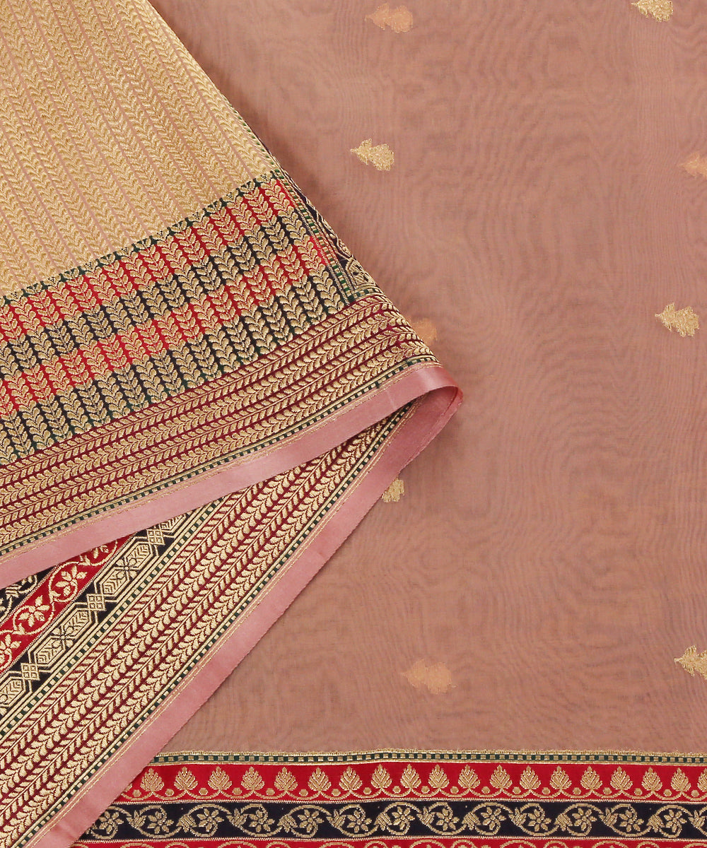 Peach_Handloom_Kora_Silk_Banarasi_Dupatta_With_Multicolor_Meenakari_Border_WeaverStory_04