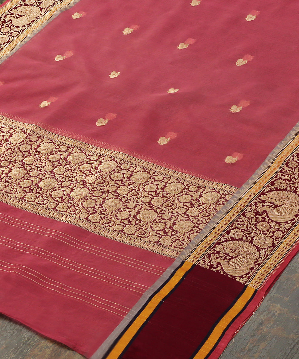 Handloom_Dark_Pink_Kora_Silk_Banarasi_Dupatta_With_Multicolor_Meenakari_Border_WeaverStory_03