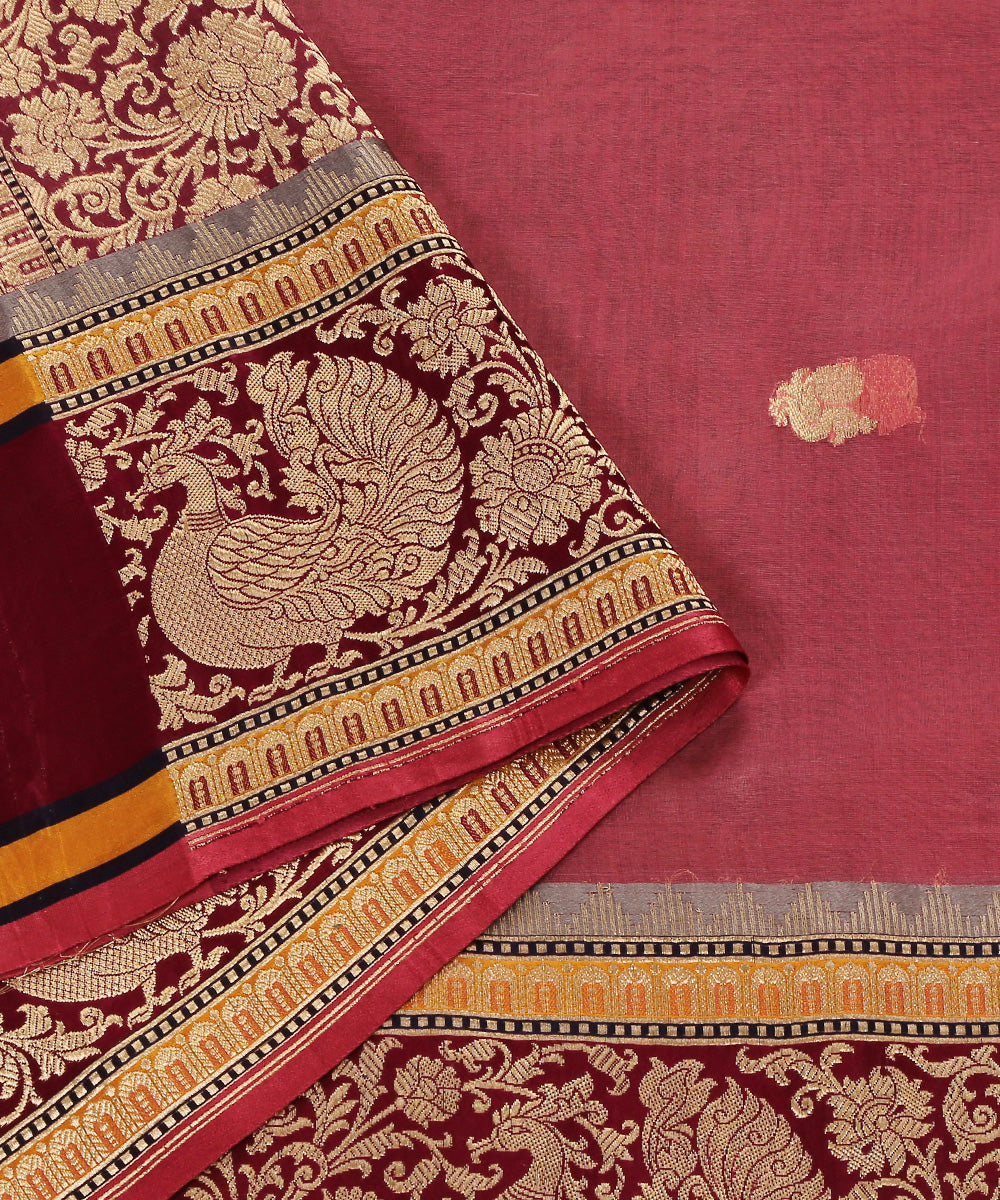 Handloom_Dark_Pink_Kora_Silk_Banarasi_Dupatta_With_Multicolor_Meenakari_Border_WeaverStory_04