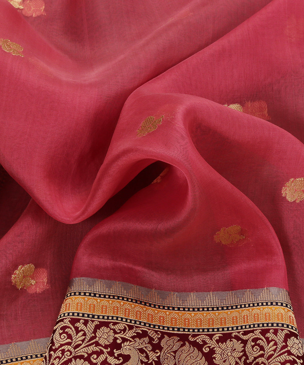 Handloom_Dark_Pink_Kora_Silk_Banarasi_Dupatta_With_Multicolor_Meenakari_Border_WeaverStory_05