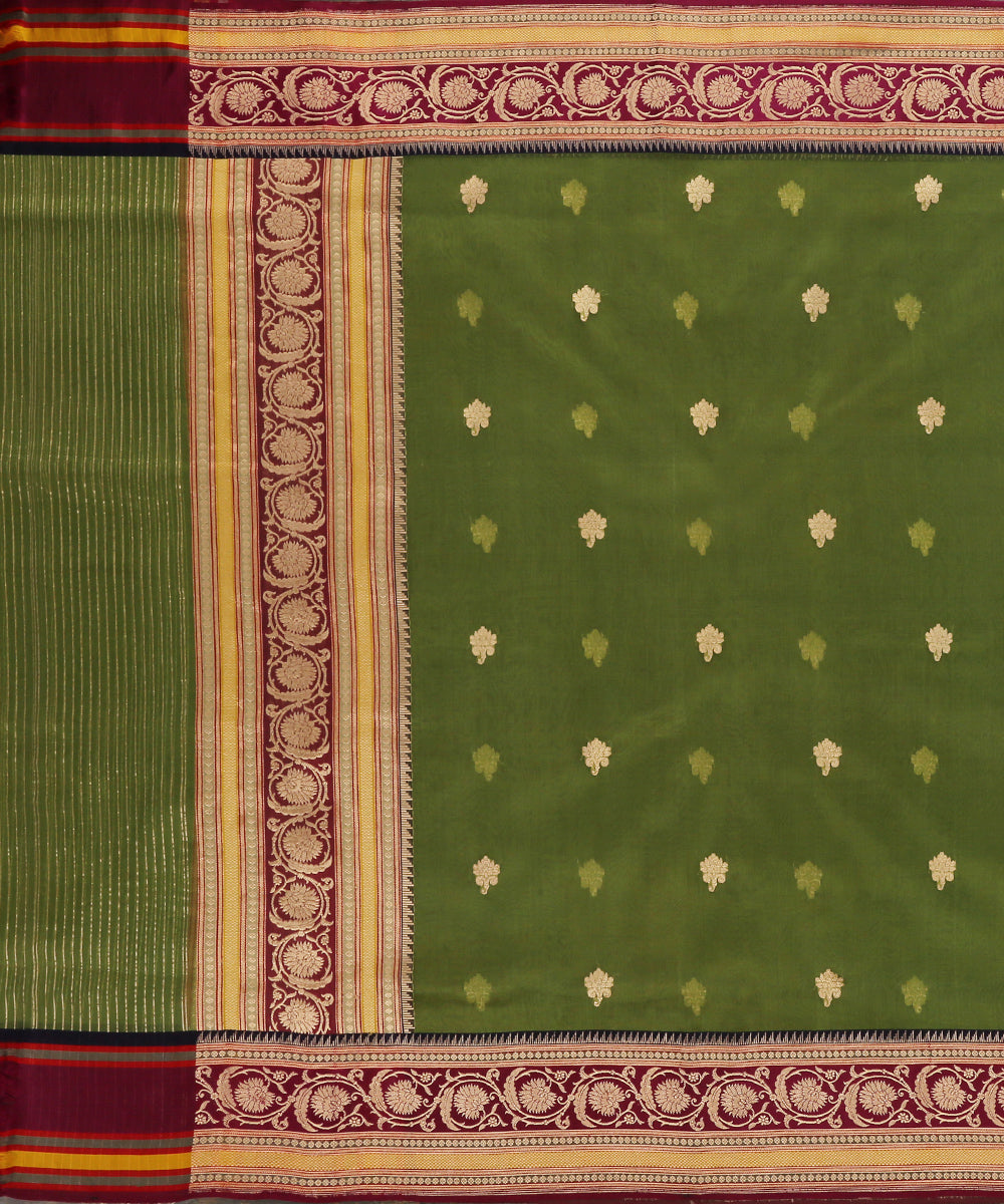 Handloom_Heena_Green_Pure_Kora_Silk_Banarasi_Dupatta_With_Multicolor_Meenakari_Border_WeaverStory_02