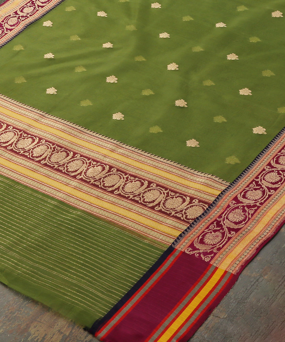Handloom_Heena_Green_Pure_Kora_Silk_Banarasi_Dupatta_With_Multicolor_Meenakari_Border_WeaverStory_03
