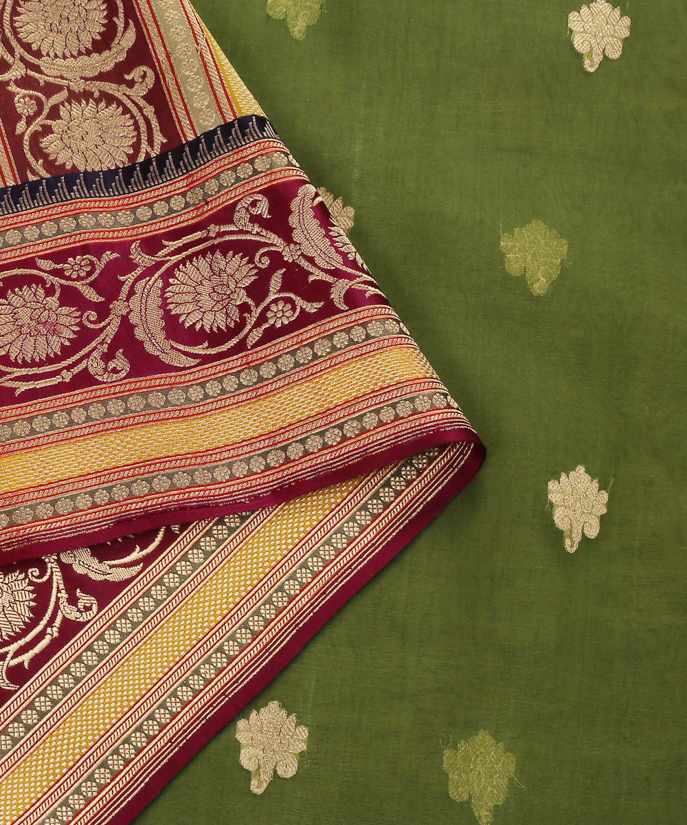 Handloom_Heena_Green_Pure_Kora_Silk_Banarasi_Dupatta_With_Multicolor_Meenakari_Border_WeaverStory_04