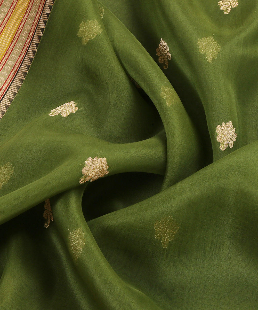 Handloom_Heena_Green_Pure_Kora_Silk_Banarasi_Dupatta_With_Multicolor_Meenakari_Border_WeaverStory_05