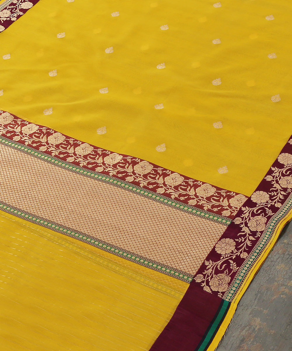 Yellow_Handloom_Pure_Kora_Silk_Banarasi_Dupatta_With_Multicolor_Meenakari_Border_WeaverStory_03