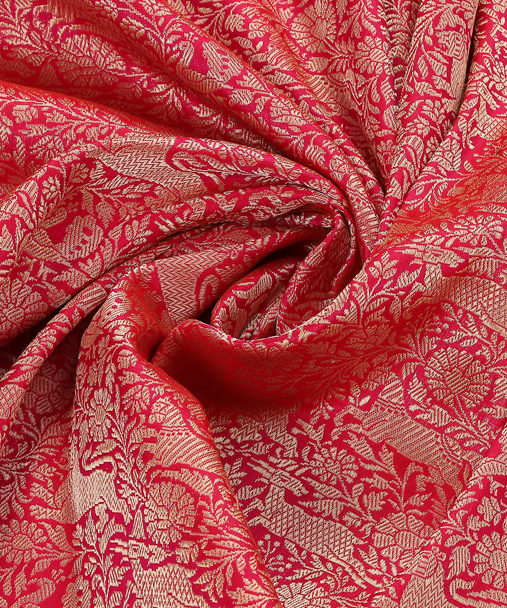 Rani_Pink_Handloom_Pure_Katan_Silk_Shikargah_Banarasi_Dupatta_WeaverStory_05