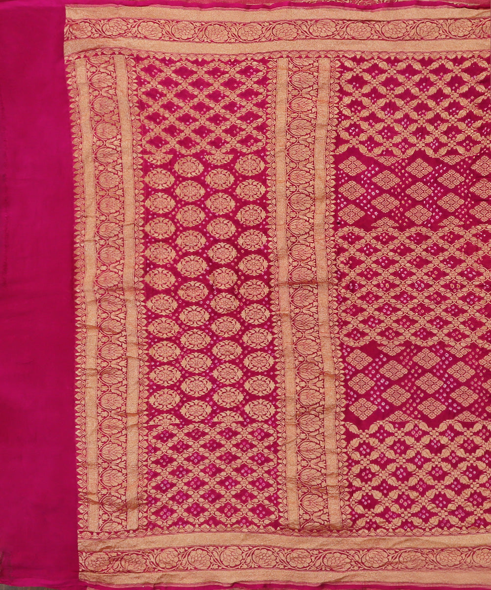 Magenta_Handloom_Pure_Georgette_Banarasi_Bandhej_Dupatta_With_All_Over_Zari_Cutwork_Jaal_WeaverStory_02