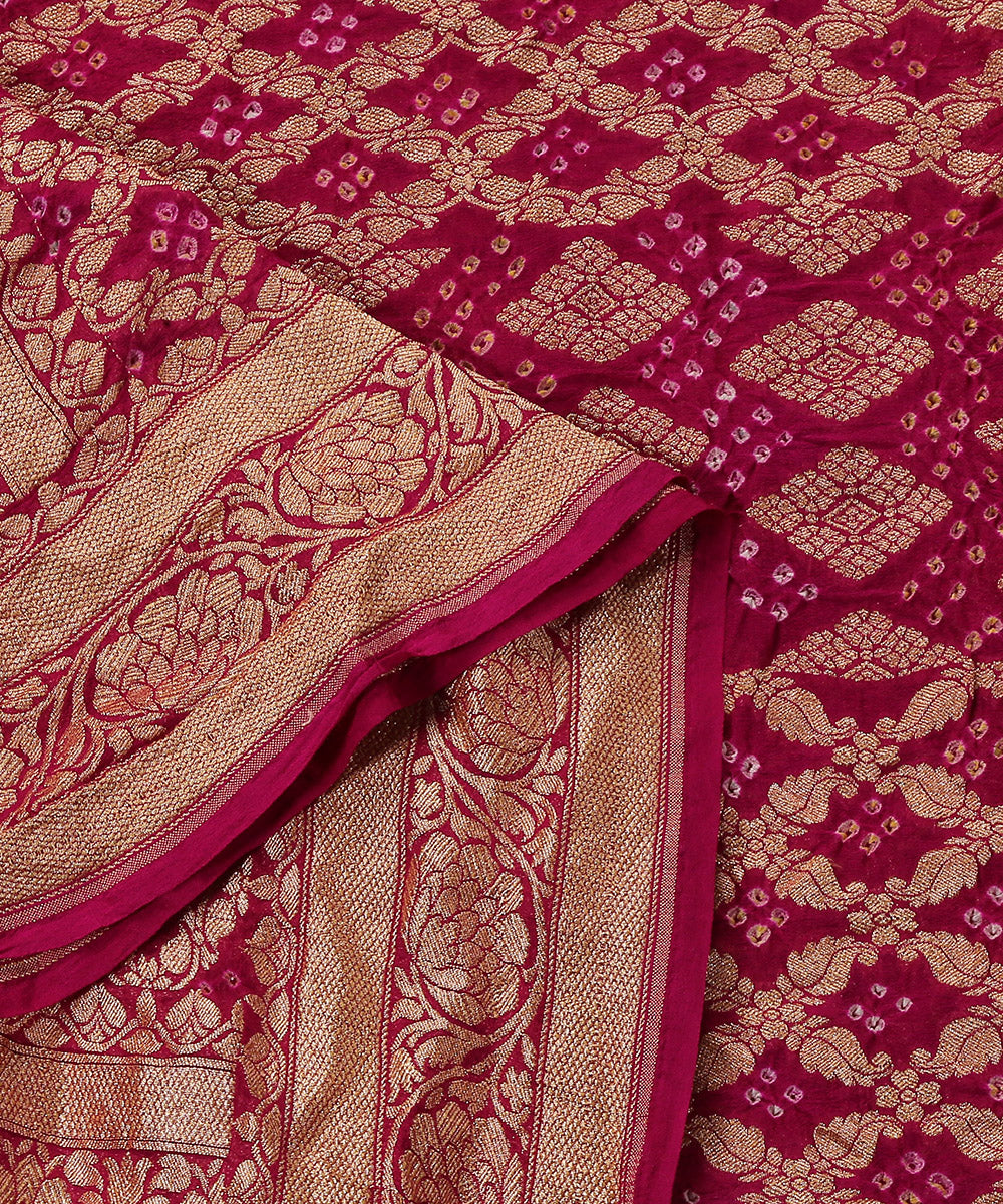 Magenta_Handloom_Pure_Georgette_Banarasi_Bandhej_Dupatta_With_All_Over_Zari_Cutwork_Jaal_WeaverStory_04
