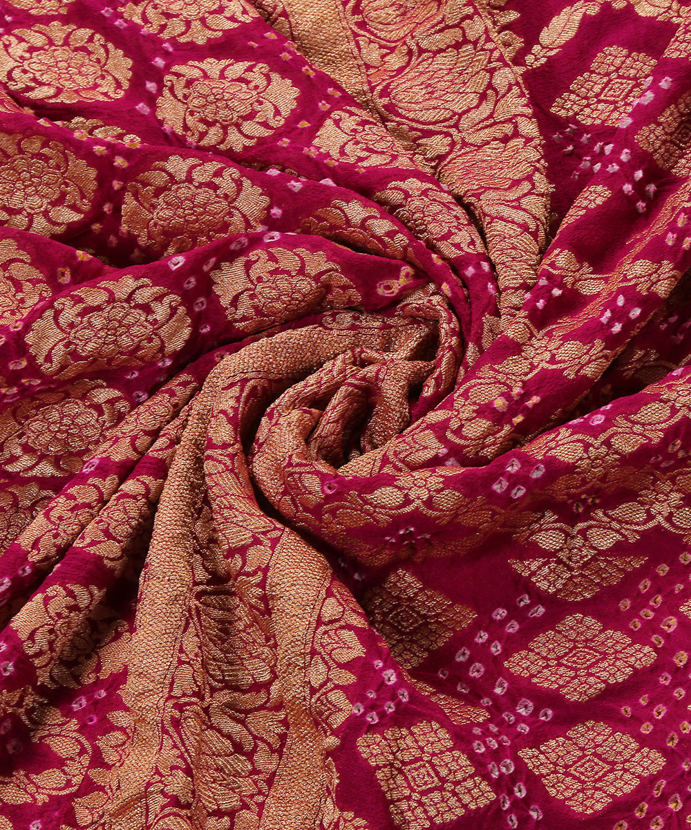 Magenta_Handloom_Pure_Georgette_Banarasi_Bandhej_Dupatta_With_All_Over_Zari_Cutwork_Jaal_WeaverStory_05