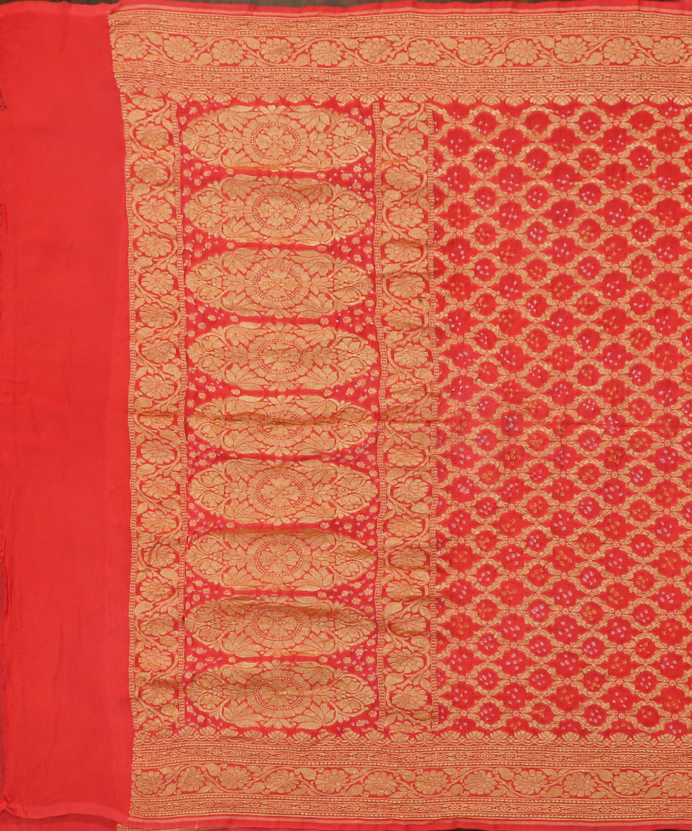 Orange_Handloom_Pure_Georgette_Banarasi_Bandhej_Dupatta_With_Jaal_WeaverStory_02